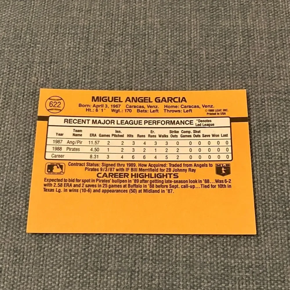 1989 Donruss Pittsburgh Pirates Baseball Card Trading Card